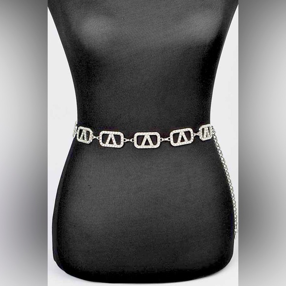 Plus Size Rhinestone Silver & Gold Metal Chain Adjustable Statement Belt - Picture 2 of 6